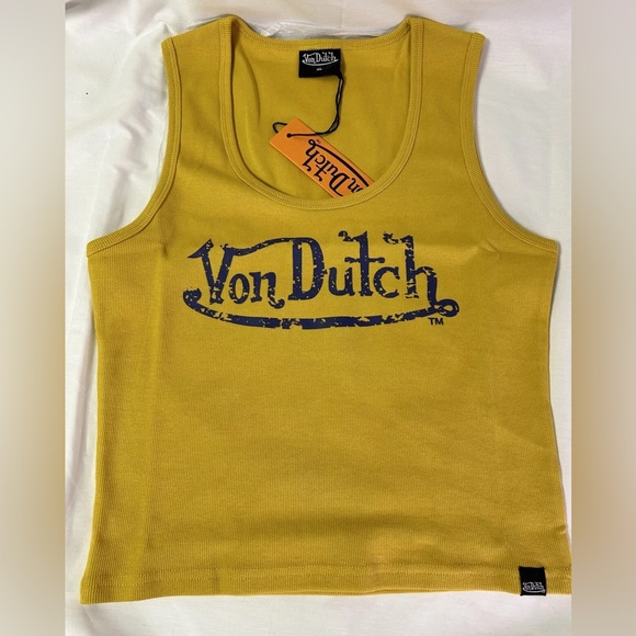 Von Dutch Tops - Von Dutch Ribbed Classic Tank in Mustard, SMALL NWT